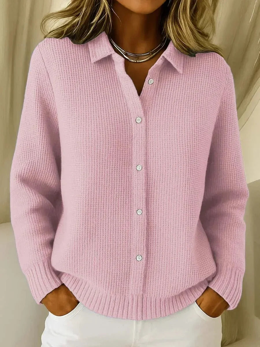 Women's Textured Knit Cardigan – Shirt Collar Button Front