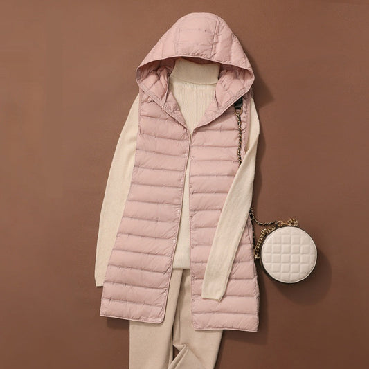 Women's Long Down Vest – Slim Quilted Hooded Fit