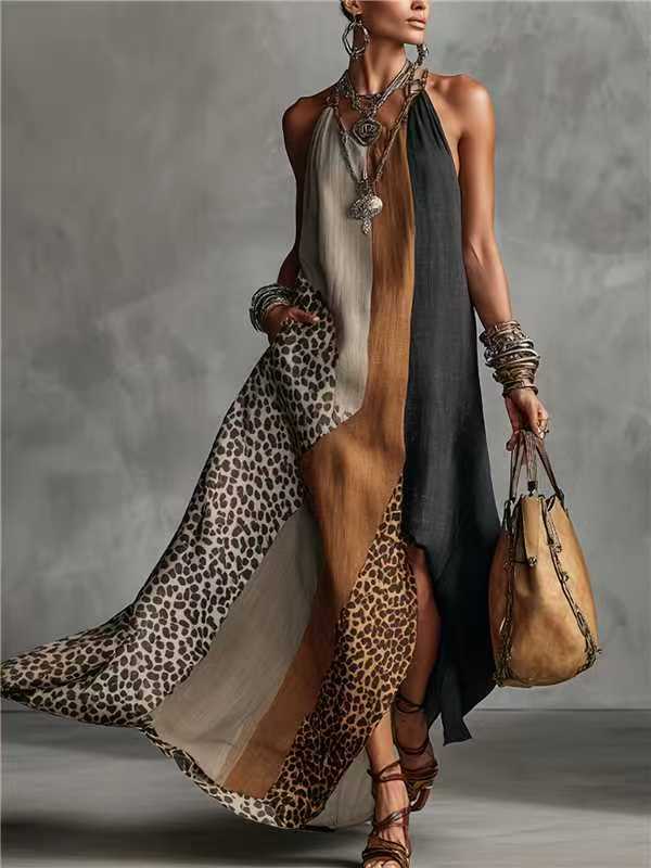 Women's Sleeveless Maxi Dress – Fluid Leopard Print
