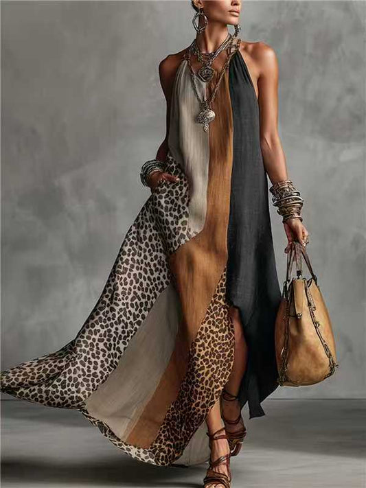 Women's Sleeveless Maxi Dress – Fluid Leopard Print
