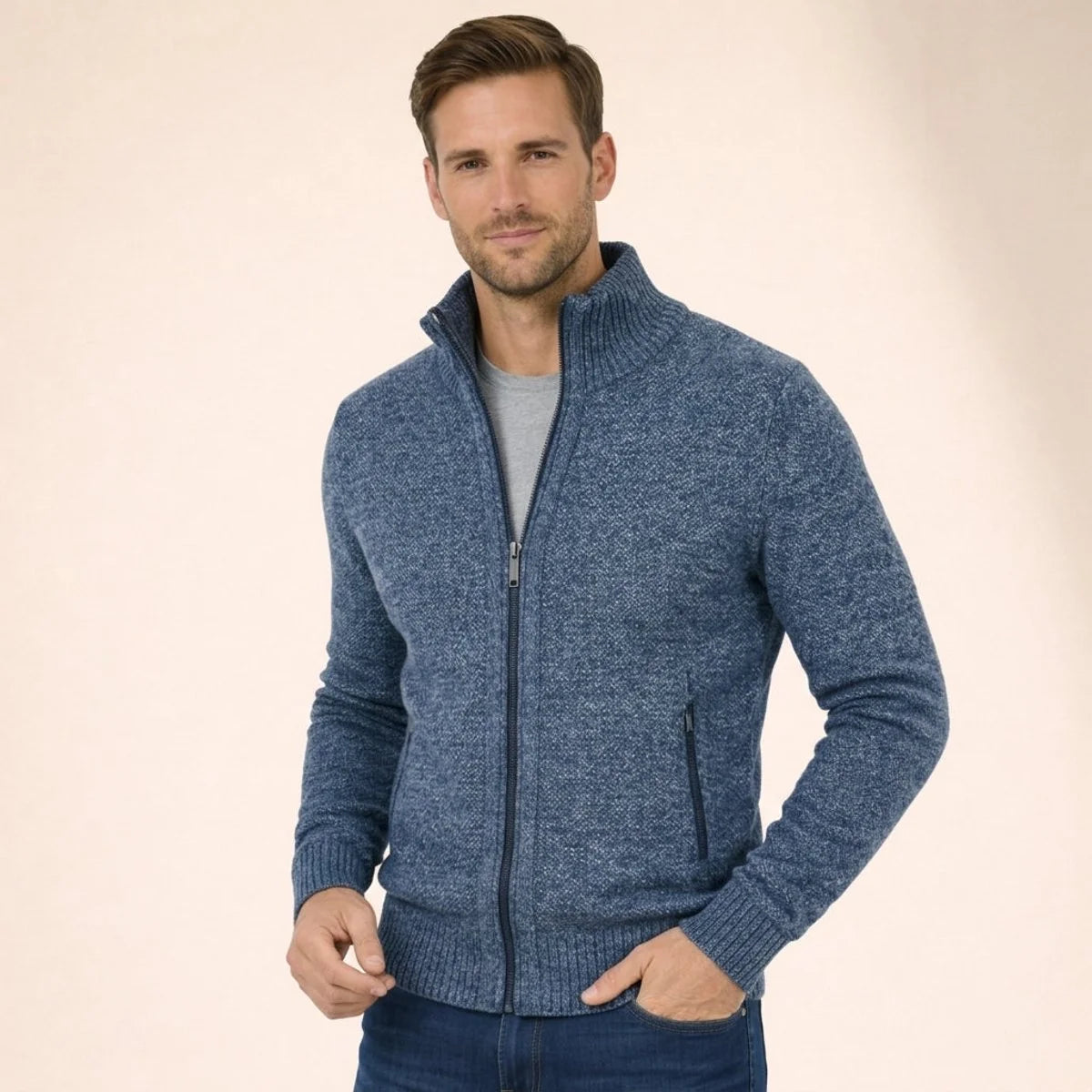 Men's Stand Collar Zip Jacket – Plush Lined Regular Fit