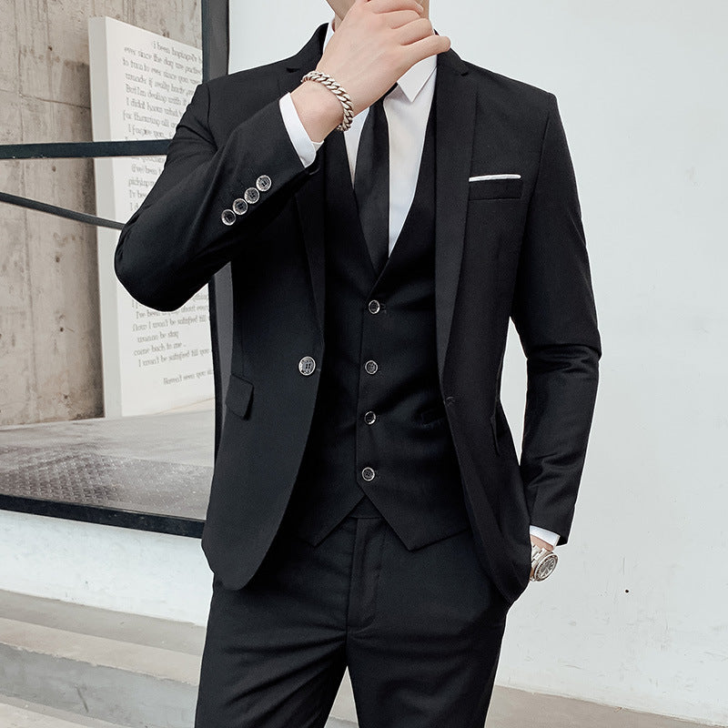 Men's Three-Piece Cotton Suit – Structured Slim Fit