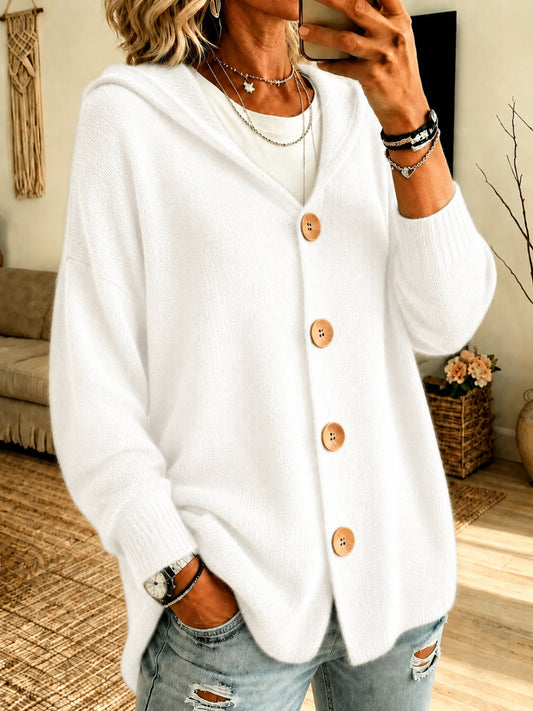 Women's Hooded Knit Jacket – Button-Front Relaxed Fit