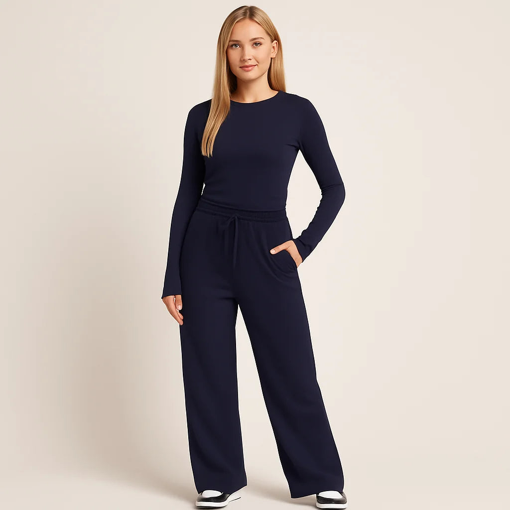 Women's Two-Piece Set – Wide-Leg Pants & Long-Sleeve Top