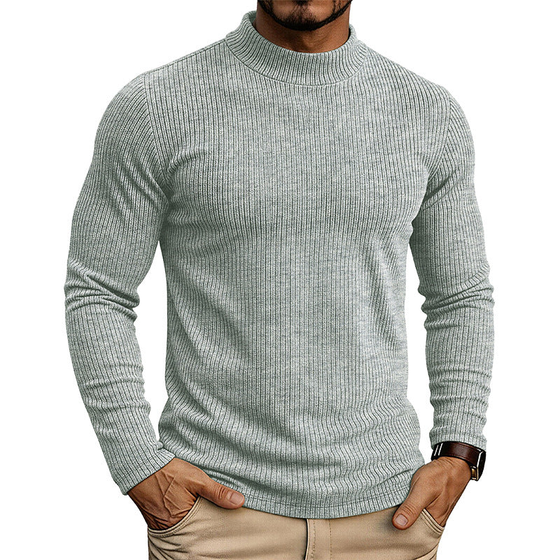Men's Mandarin Collar Sweater – Fine Rib Slim Fit