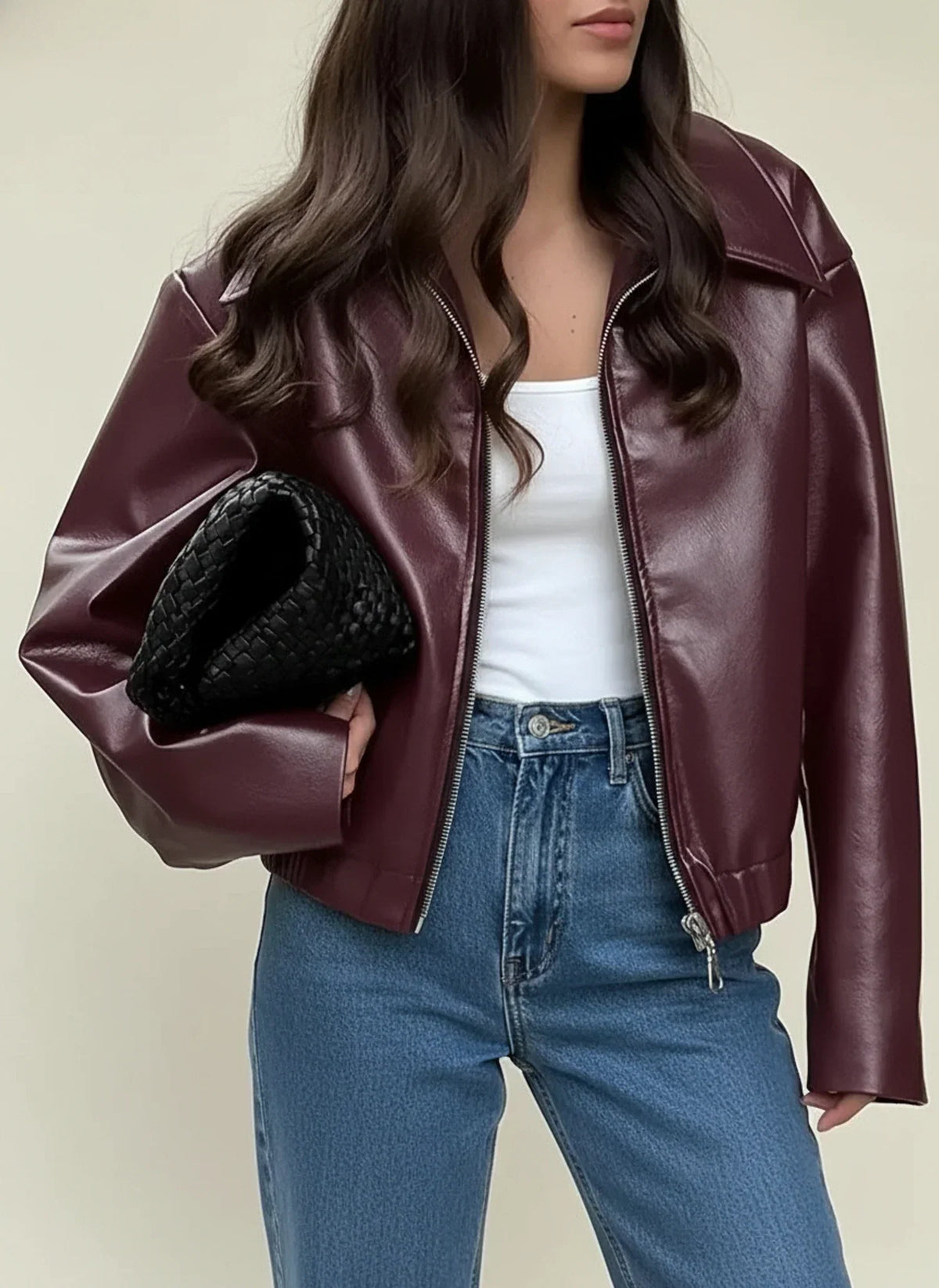 Women's Leather-Look Jacket – Relaxed Zip-Front Fit