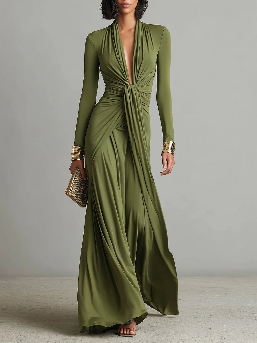 Women's Textured Maxi Dress – Long Sleeve Fluid Fit