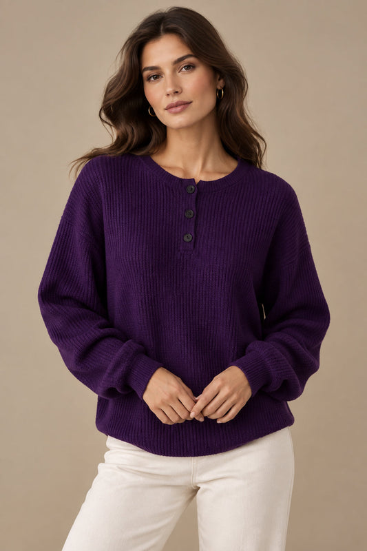 Women's Printed Hoodie – Buttoned Neckline Relaxed Fit