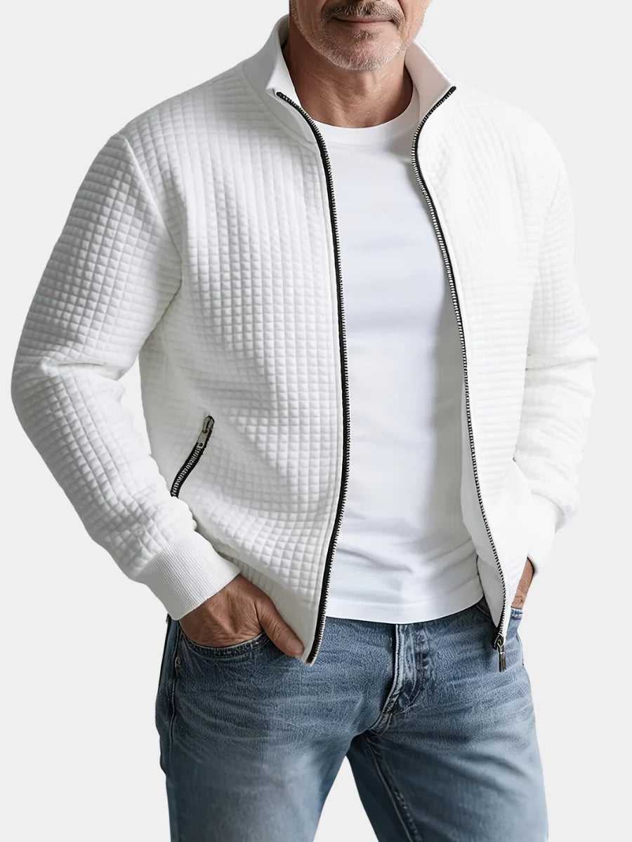 Men's Jacquard Zip-Up Jacket – Stand Collar Sporty Fit