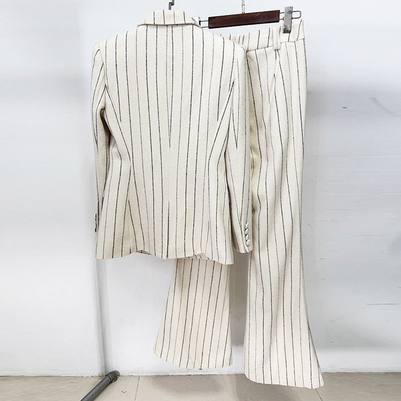 Women's Two-Piece Suit Set – Brushed Pinstripe Blazer