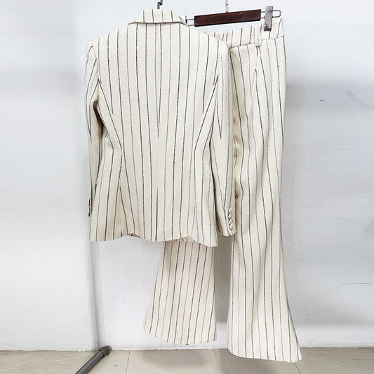 Women's Two-Piece Suit Set – Brushed Pinstripe Blazer