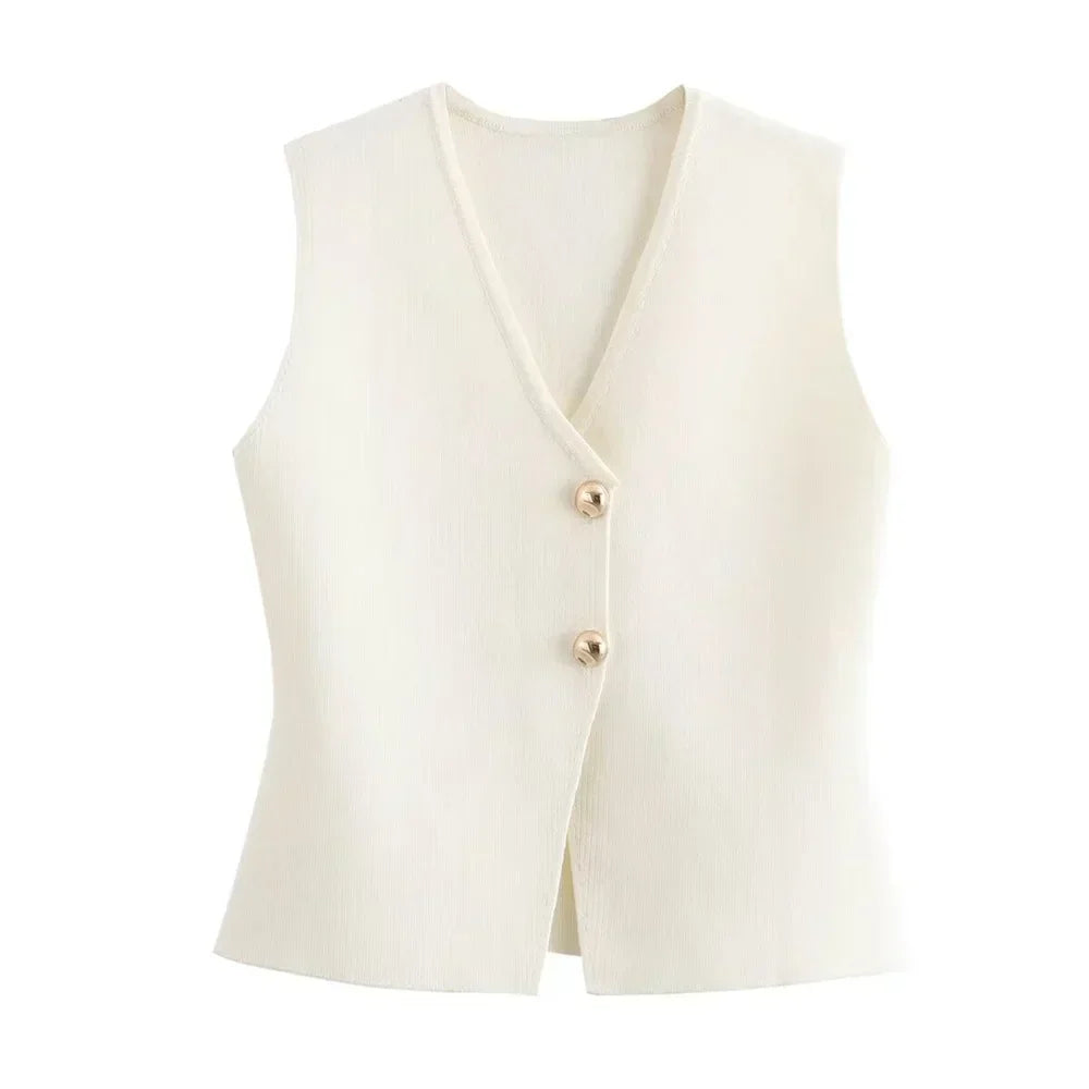 Women's Ribbed Knit Vest – Open-Front Sleeveless Cut