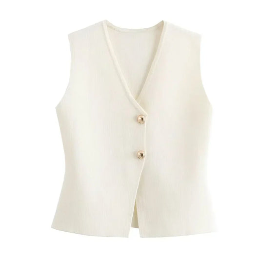 Women's Ribbed Knit Vest – Open-Front Sleeveless Cut