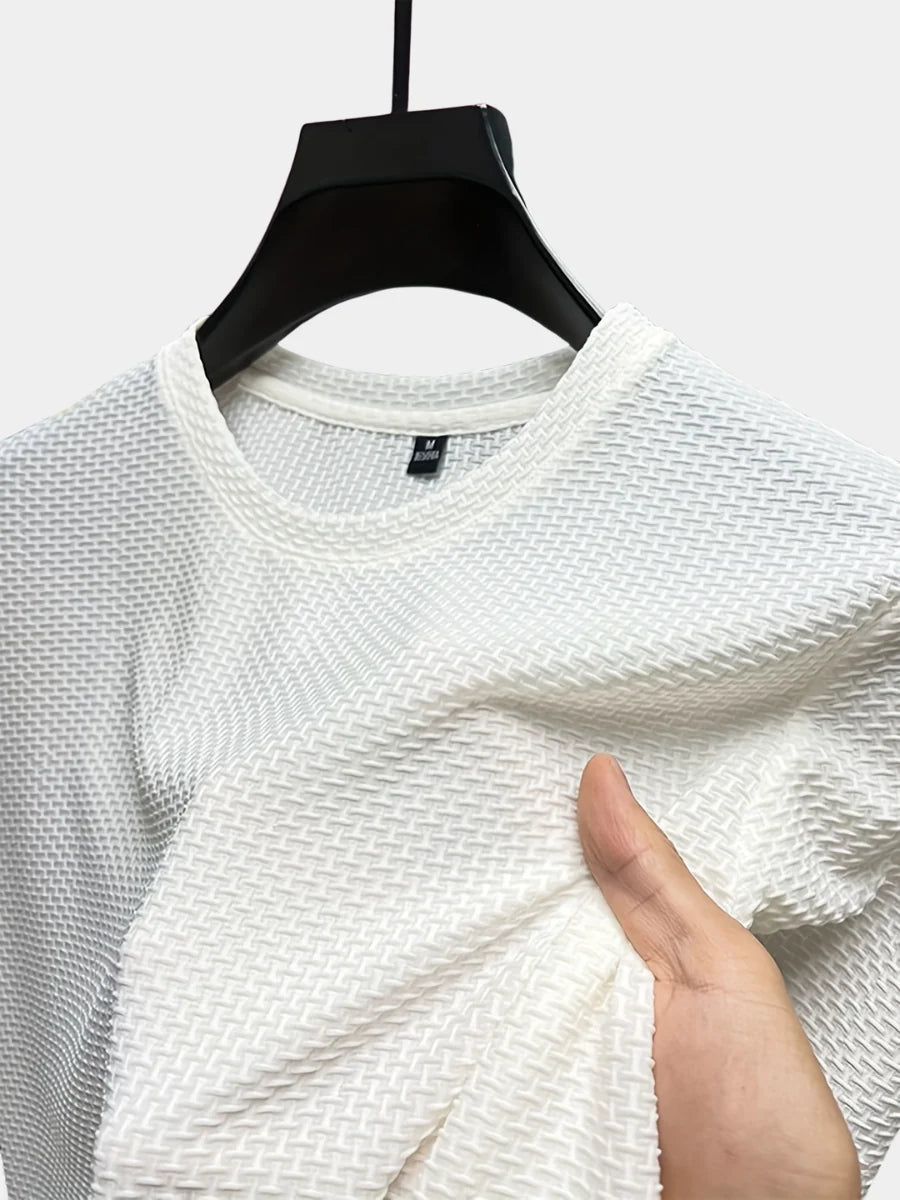 Men's Short Sleeve Pullover Shirt – Slim Textured Plaid