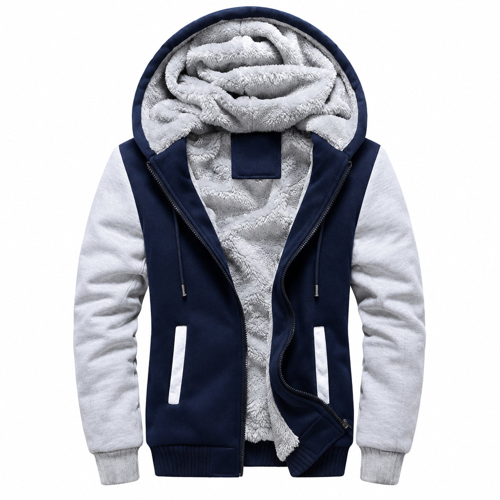 Men's Fleece-Lined Hooded Cardigan – Two-Tone Relaxed Fit