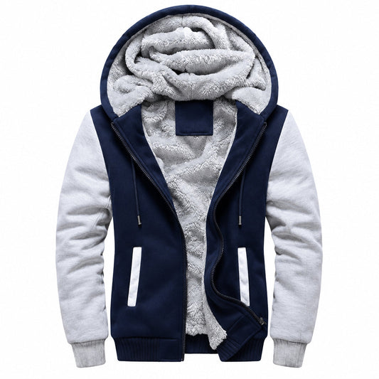 Men's Fleece-Lined Hooded Cardigan – Two-Tone Relaxed Fit