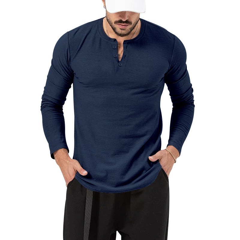 Men's Ribbed Henley Shirt – Textured Long Sleeve
