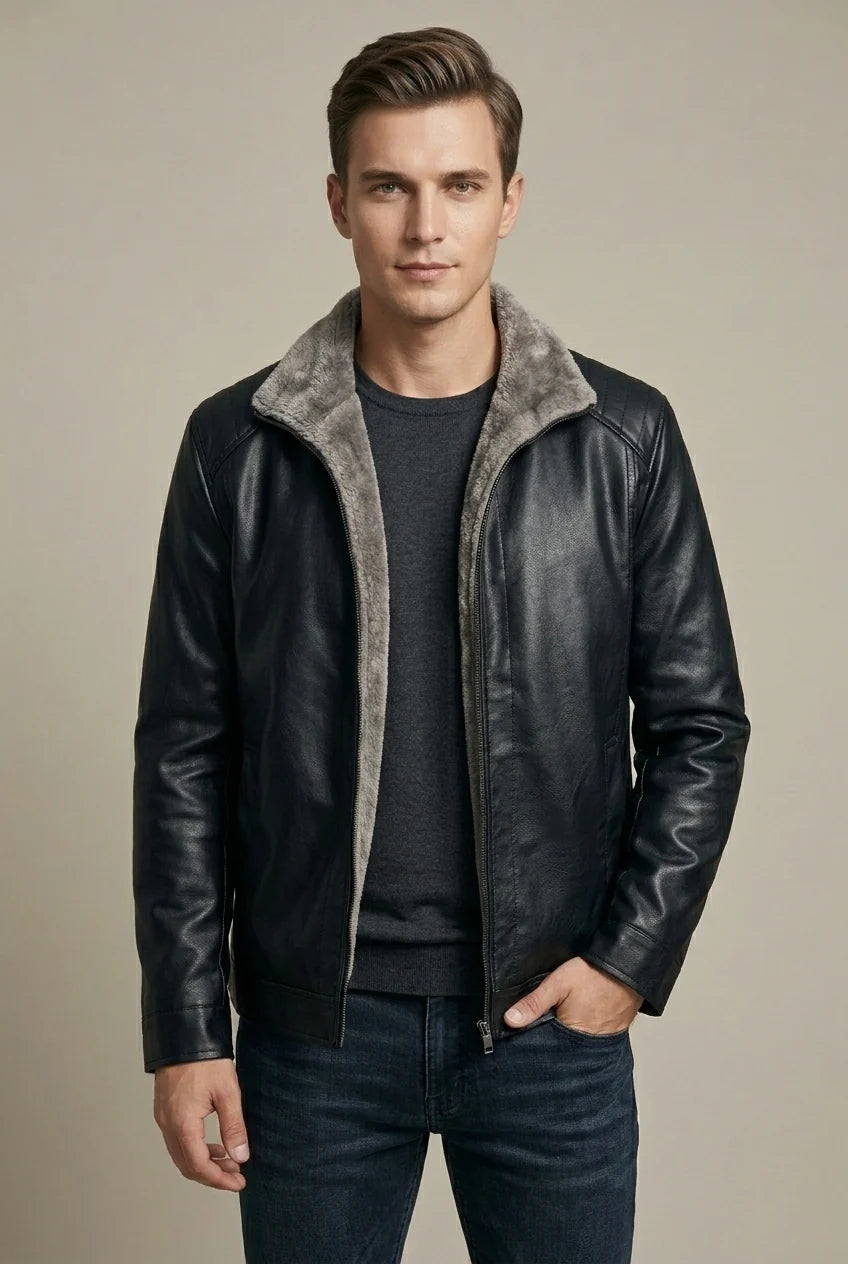 Men's Leather Jacket – Fleece-Lined Relaxed Fit