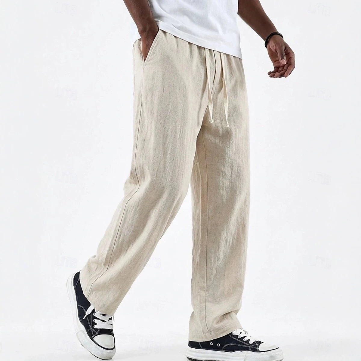 Men's Wide-Leg Cotton-Linen Pants – Drawstring Waist