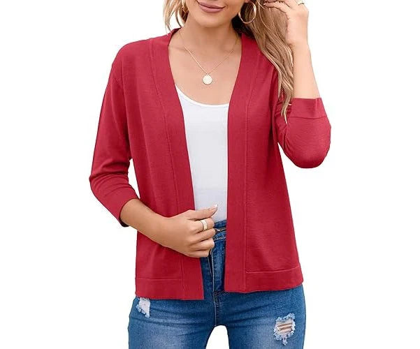Women's Knit Cardigan – Cropped Open-Front Fit