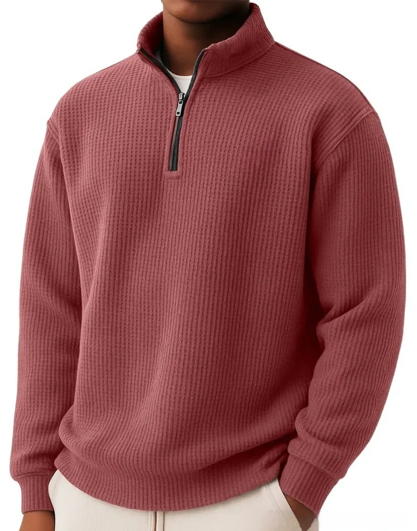 Men's Waffle Knit Polo – Long Sleeve Relaxed Fit