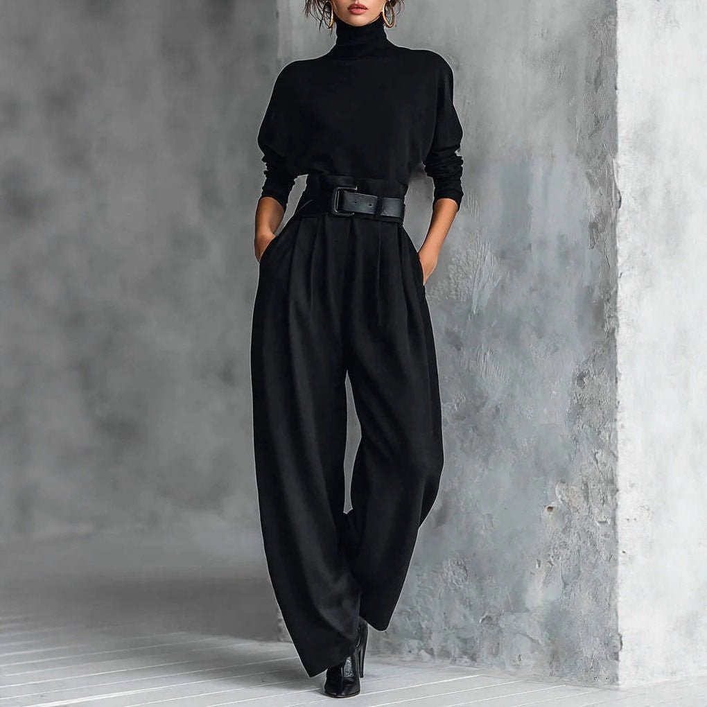 Women's Two-Piece Set – Long Sleeve Top and High-Rise Pants