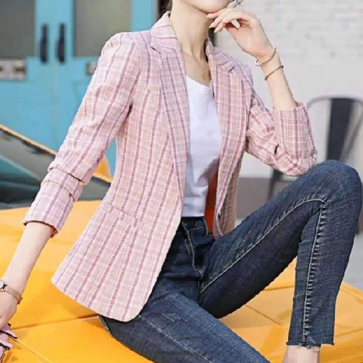 Women's Plaid Blazer – Slim Tailored Short Cut