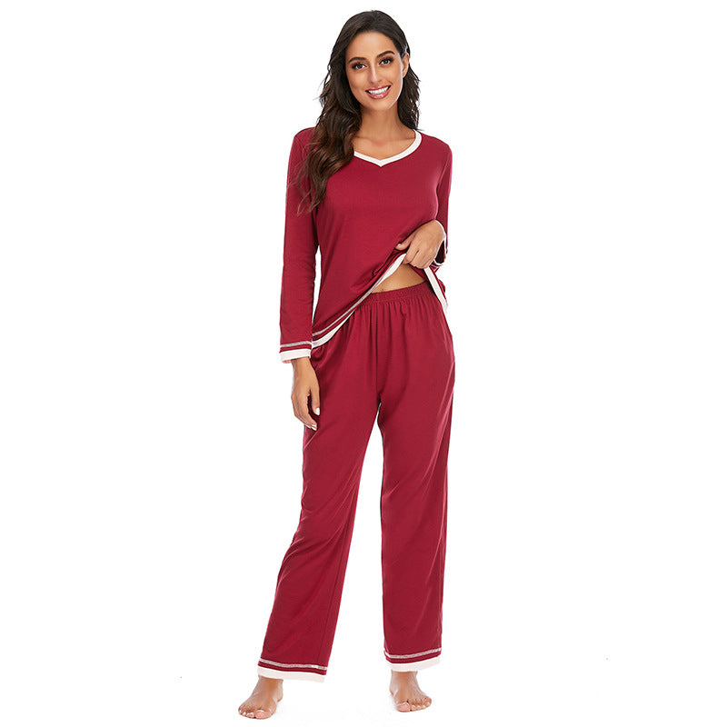 Women's Cotton Pajama Set – Long Sleeve V-Neck