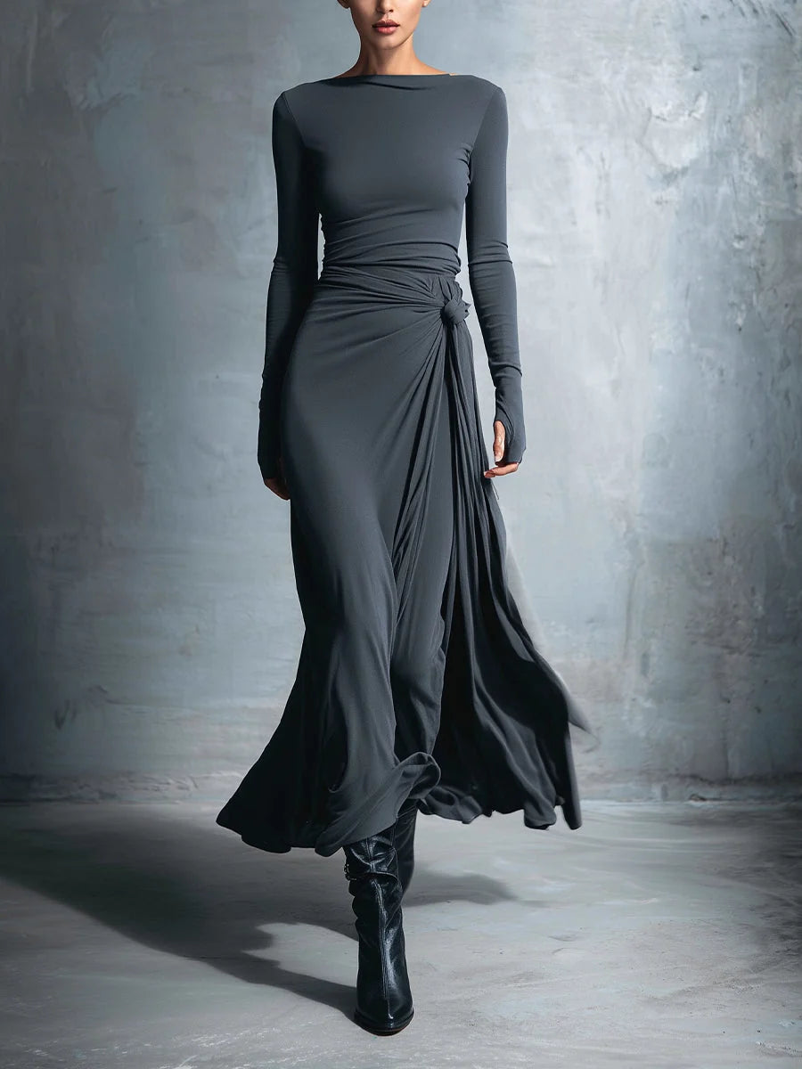 Women's Wrap Maxi Dress – Long Sleeve Tie Waist