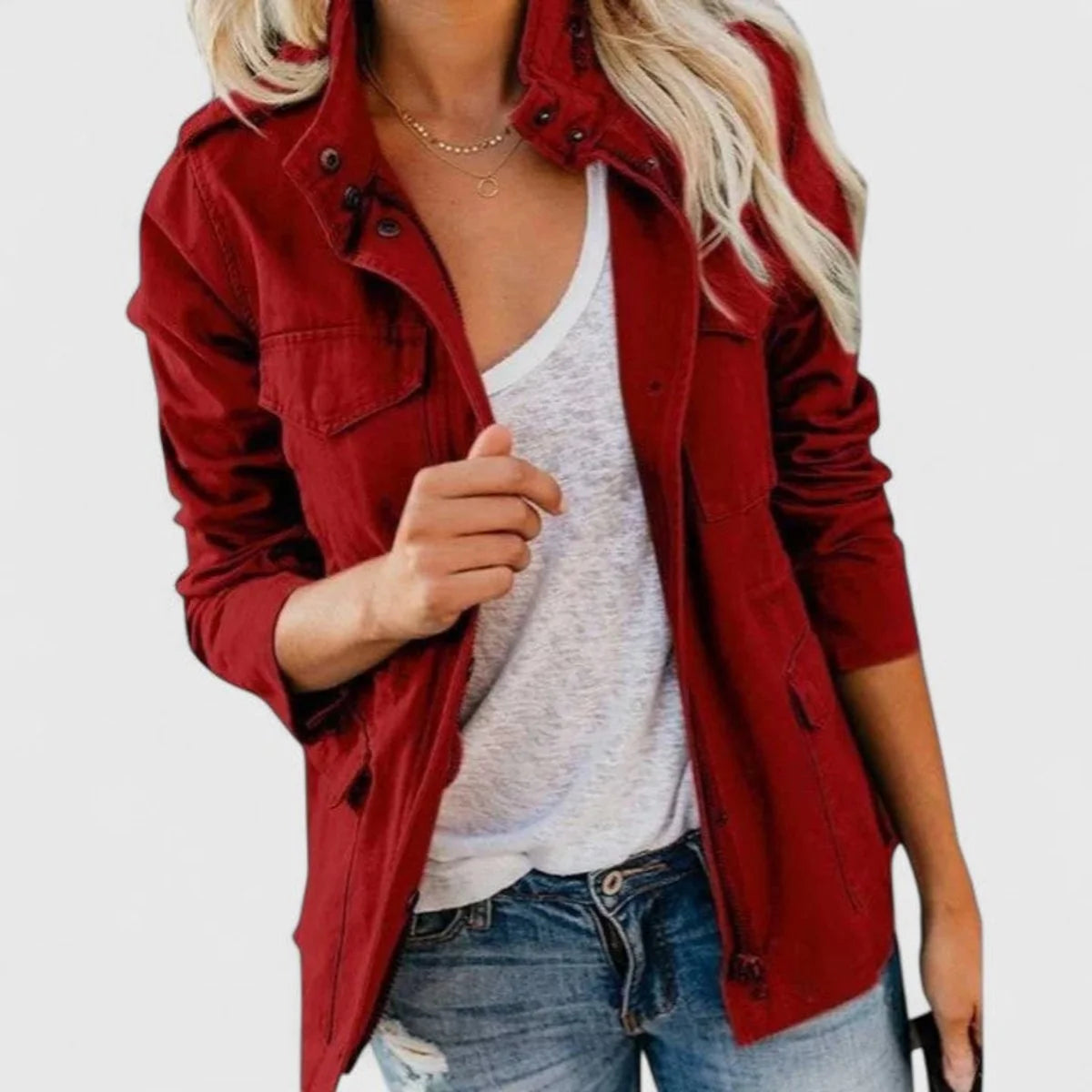 Women's Cropped Cotton Jacket – Slim Lapel Zip Front