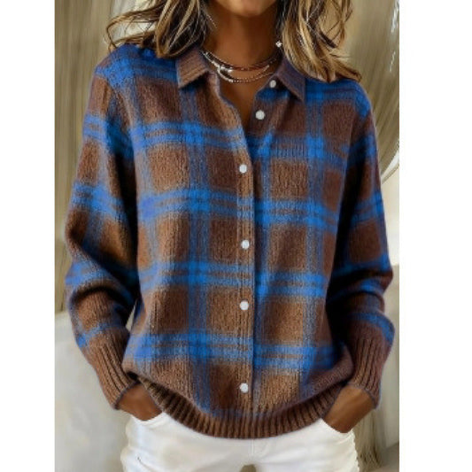 Women's Ribbed Knit Cardigan Blouse – Collared Mid-Length Fit