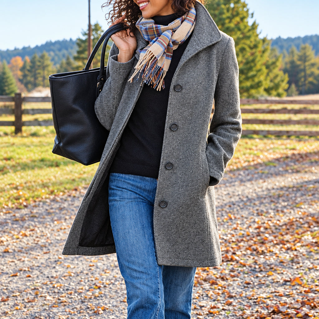 Women's Midi Coat – Slim Fit Notch Collar