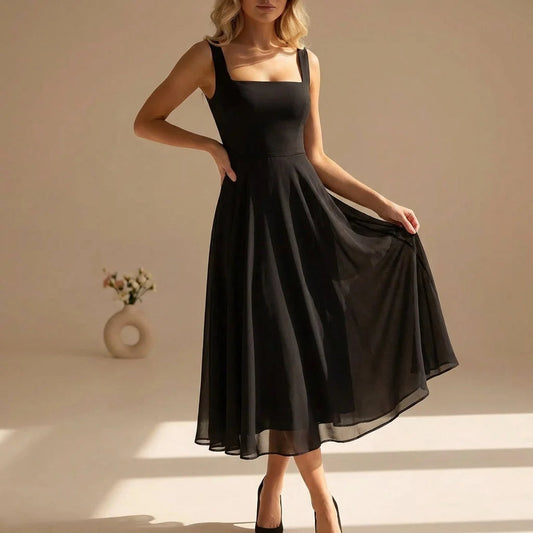Women's Sleeveless Midi Dress – Fluid A-Line Cut