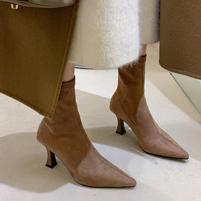 Women's Suede-Look Ankle Boot – Pointed Toe Stiletto