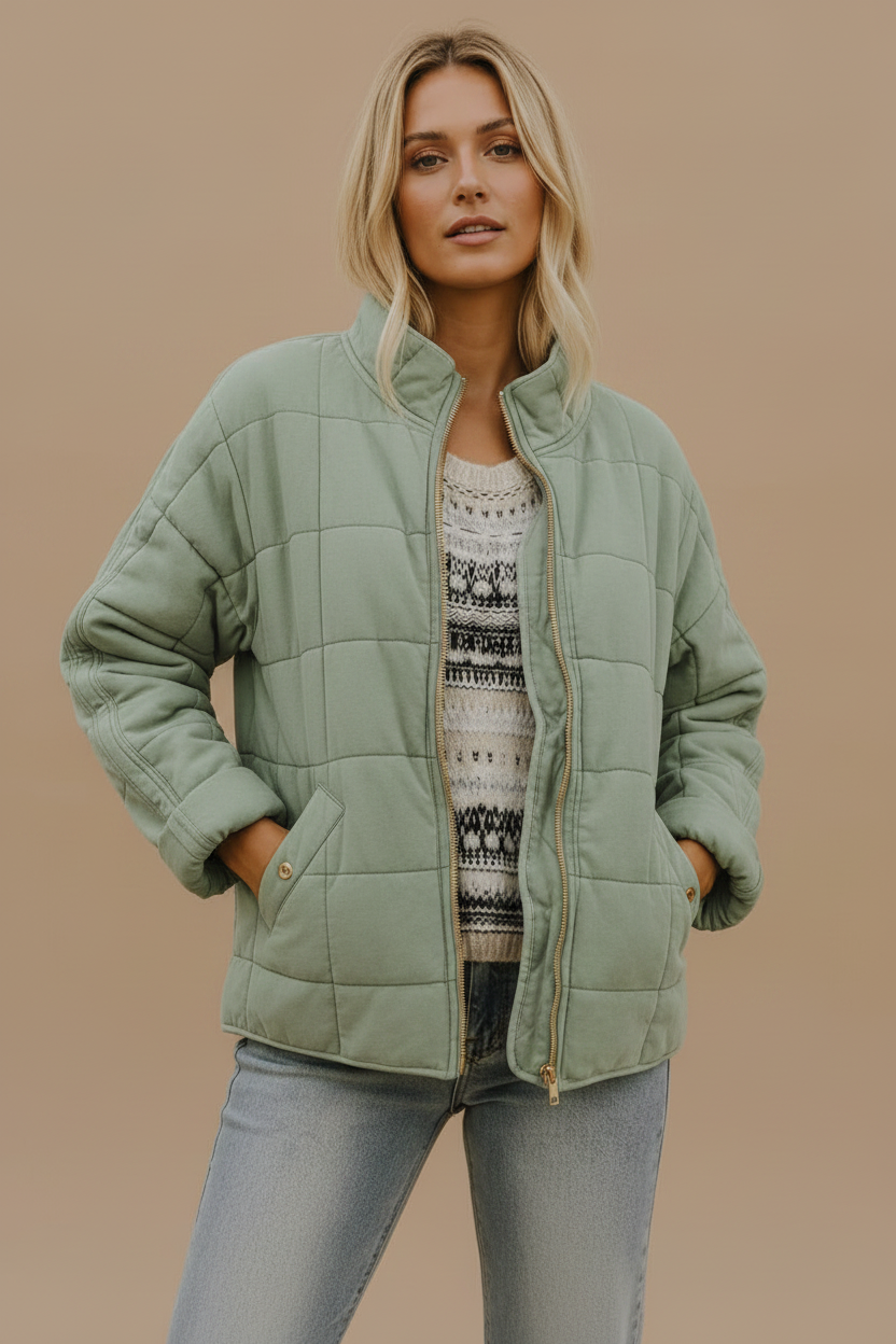 Women's Quilted Jacket – Diamond Stitch Stand Collar