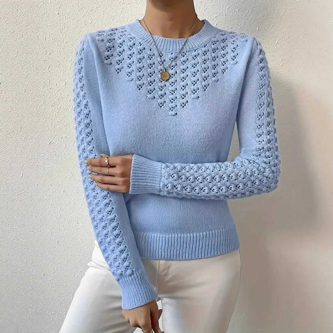 Women's Knit Crew Neck Sweater – Open-Knit Slim Fit