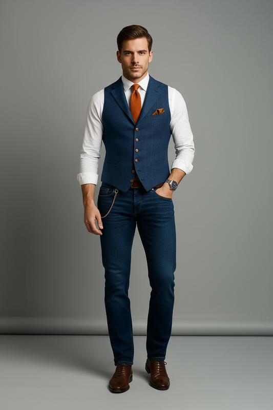 Men's Slim Check Vest – Lapel Collar Detail