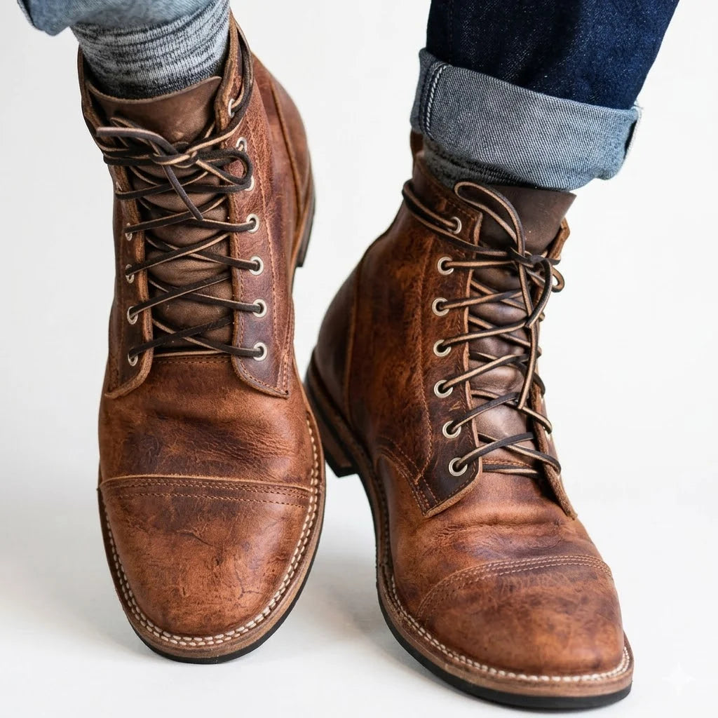 Men's Lace-Up Ankle Boot – Round Toe Square Heel