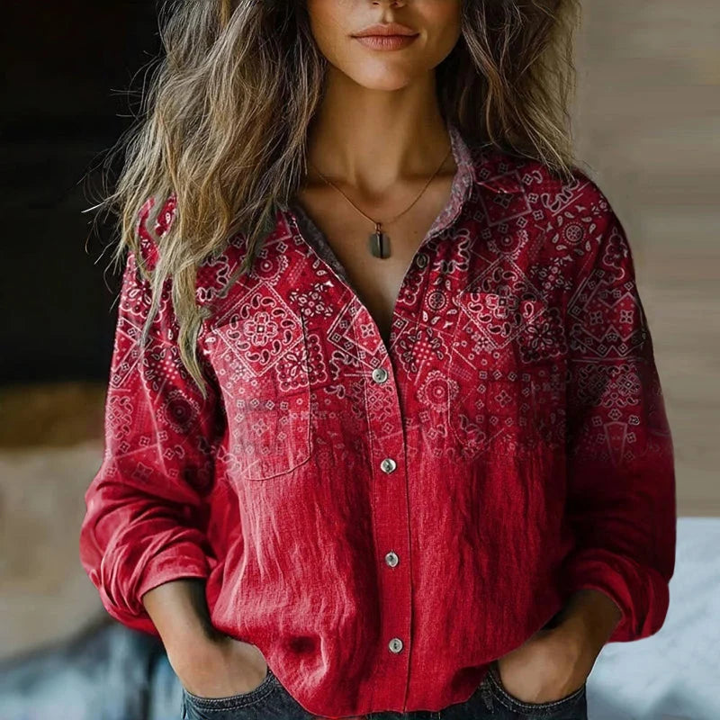 Women's Linen-Look Top – Relaxed Long Sleeve