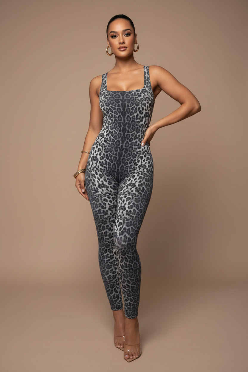 Women's Printed Jumpsuit – Backless Square Neck