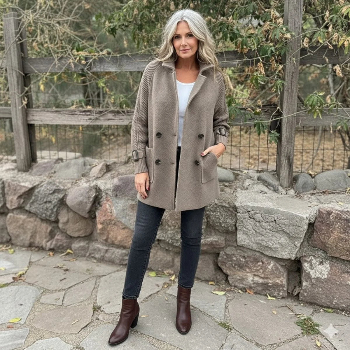 Women's Knit Midi Coat – Textured Bell Sleeves