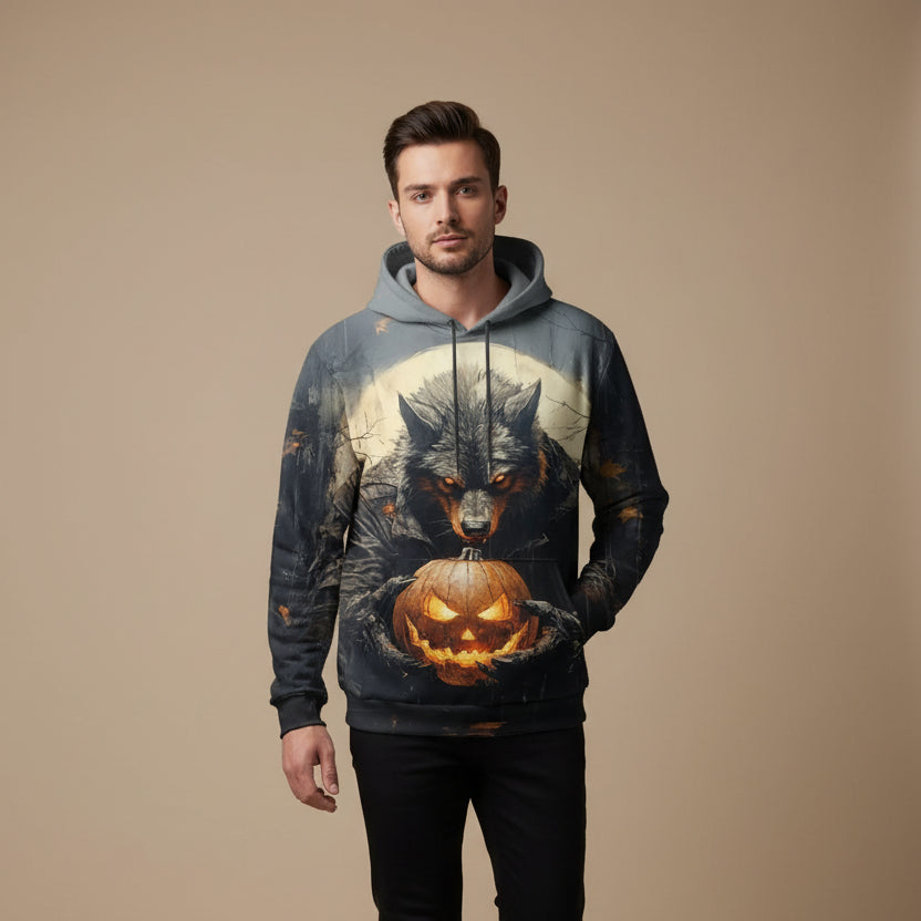 Men's Halloween Hoodie – 3D Pumpkin Print