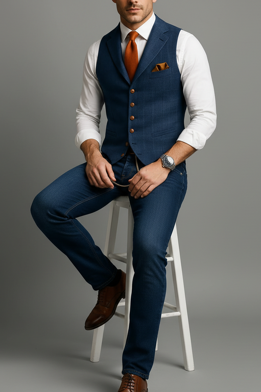 Men's Plaid Vest – Slim Lapel Collar Cut