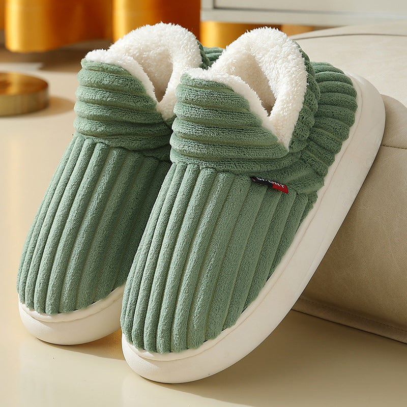 Women's Striped Slippers – Plush-Lined Closed Toe