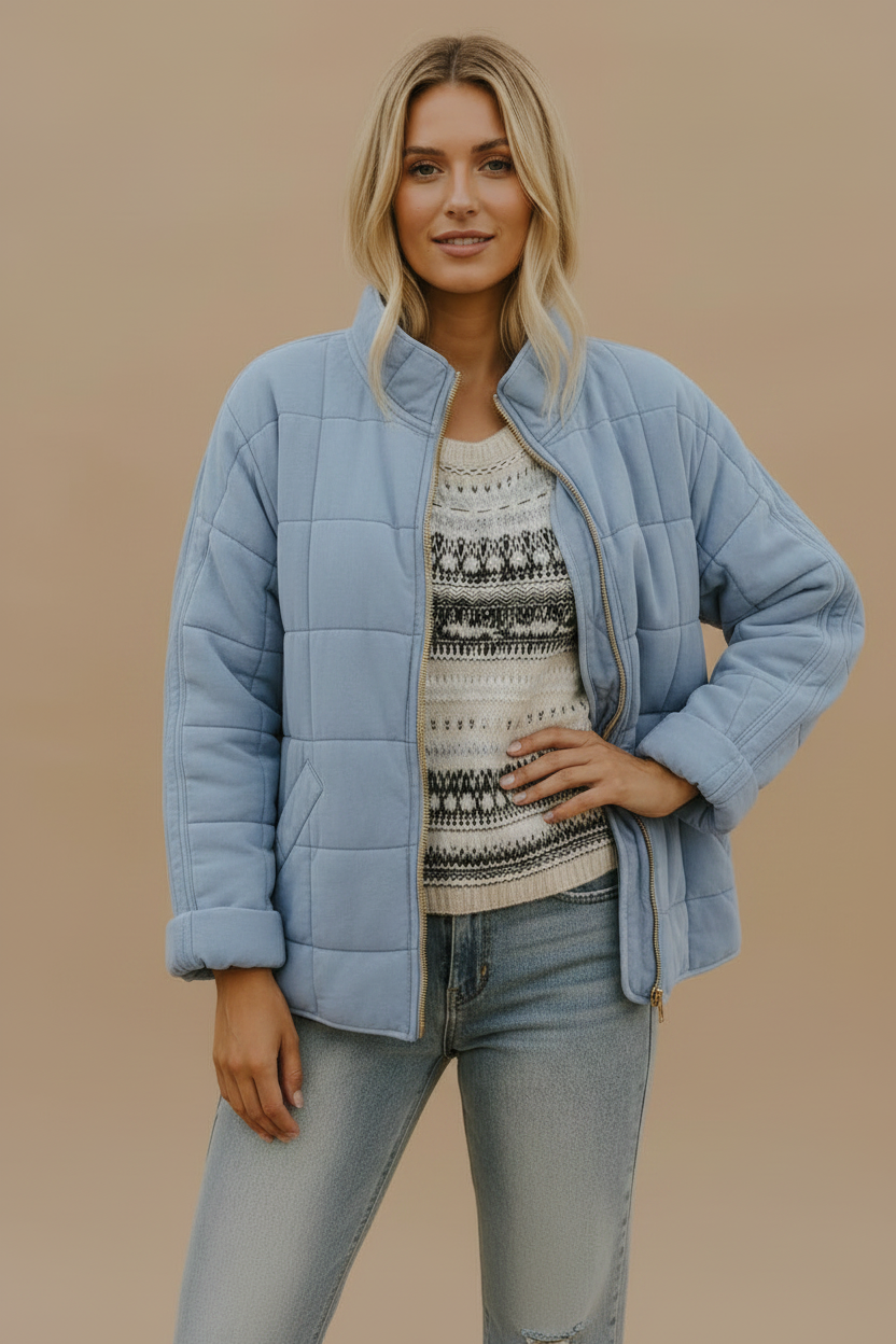 Women's Quilted Jacket – Diamond Stitch Stand Collar
