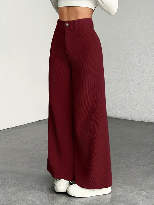 Women's High-Waisted Wide-Leg Pants – Fine Vertical Stripe