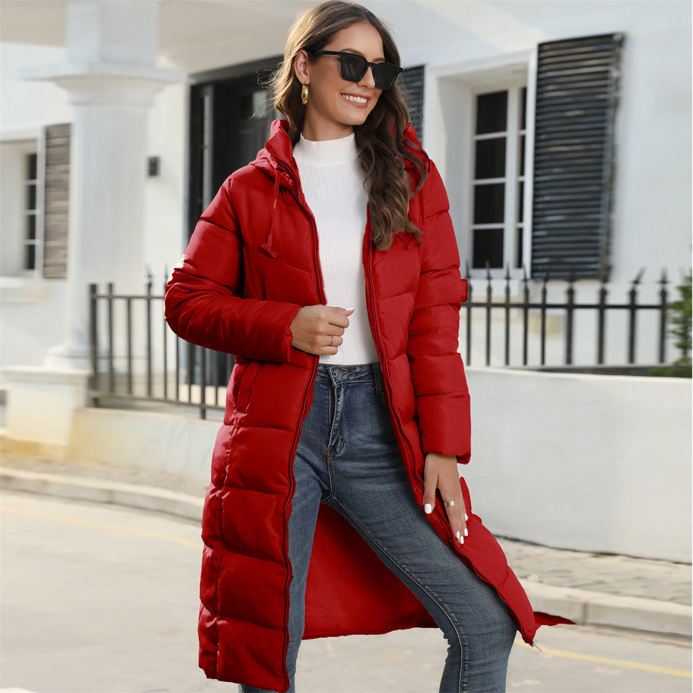 Women's Hooded Padded Coat – Slim Mid-Length Fit