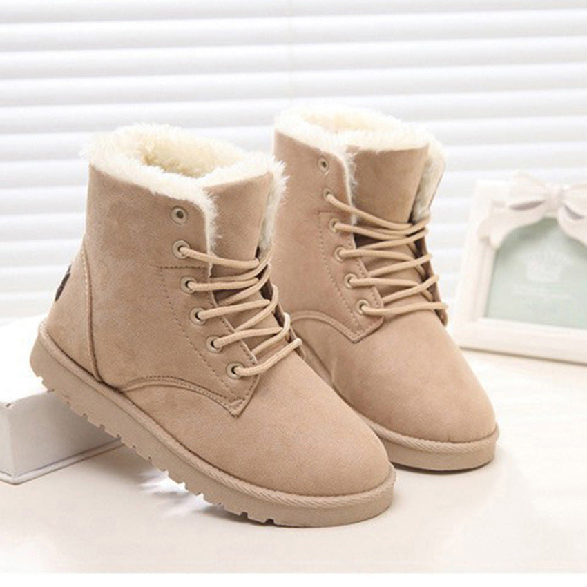 Women's Lace-Up Ankle Boot – Plush Lined Flat Heel