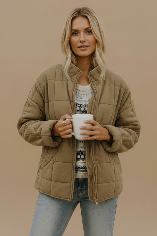 Women's Quilted Jacket – Diamond Stitch Stand Collar
