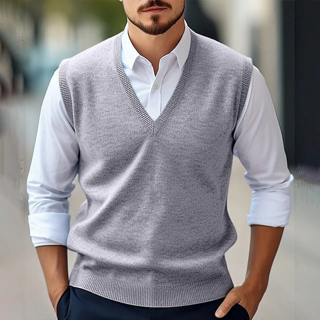 Men's Knit Sweater Vest – V-Neck Straight Fit